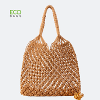 Bolsa de Mano Moderna Ecológica de Macramé, Bolsa de Hombro Reutilizable de Lona con Diseño de Letras y Logotipo Personalizado, Tamaño Mediano para Compras