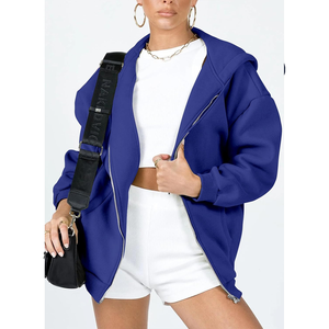 OEM Sweat à capuche zippé délavé à l'acide de haute qualité pour les femmes personnalisable surdimensionné avec logo avant à capuche sur l'épaule longue - Product Image 4