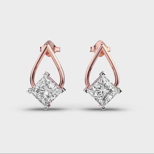 Pendientes de Diamantes Cultivados en Laboratorio con Corte Princesa, Certificados por IGI, Chapados en Rodio, Oro Blanco/Rosa/Amarillo de 14K, para Regalos de Aniversario o Fiesta - Product Image 5