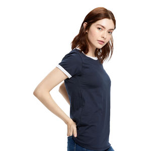 T-SHIRT AVEC GARNITURES DE CONTRASTE Haut de sonnerie à manches courtes Uv pour femmes T-shirts à manches courtes T-shirt de sonnerie classique pour femmes - Product Image 2