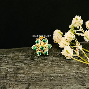 14K เม็ดเพชรธรรมชาติสีทองทึบสีเขียวดอกเจาะเกลียวภายนอก - Product Image 4