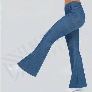 Custom <b>Women</b> Straight Flare High Waist <b>Jeans</b> Versatile Slim Wide Leg Denim Pants Washed Perforated Design Premium Trendy Wear - Product Image 3