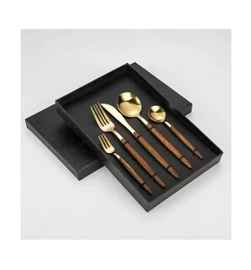 Long manche acier inoxydable cuillère fourchette salade fruits Dessert thé cuillère manche en bois personnalisé boîte cadeau emballage - Product Image 2