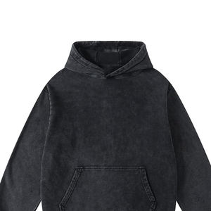 High Quality 420 GSM Acid Wash Winter <b>Hoodies</b> Custom Logo <b>Men</b> Distressed <b>Dark</b> <b>Grey</b> Vintage Washed 100% Cotton Oversized OEM - Product Image 3