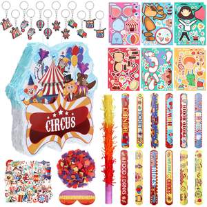 ब्लाइंडफोल्ड बैटन और कंफेटी थप्पड़ कंगन स्टिकर कीचेन क्लोन पिनाटस को सर्कस थीम जन्मदिन पार्टी की सजावट के लिए सेट - Product Image 2