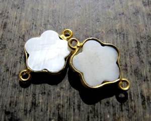 Natural Mother of Pearl Fancy Shape Briolette Double Loop Bezel Connector - Product Image 2