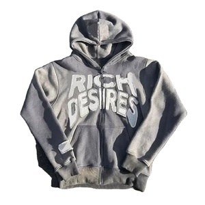 Sudadera con capucha unisex de nuevo estilo 2026 con cremallera, logotipo personalizado, bordado desgastado, corte y costura, parche vintage, lavado ácido para hombre - Product Image 1