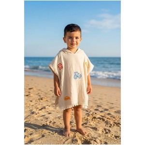 Poncho pour enfants en mousseline de coton biologique 100% Varol, à thème routier, serviette de bain pour bébés nouveau-nés, pour le bain et les soins - Product Image 1