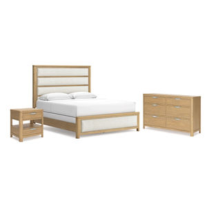 Lit rembourré Rencott Queen avec commode et 2 tables de chevet en teck massif de haute qualité. - Product Image 6