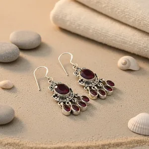 Boucles d'oreilles pendantes en argent 925 plaqué or vintage avec rubis pour femmes, bijoux de mariage et de fête - Product Image 2