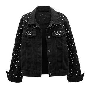 Nouvelle arrivée Veste en jean personnalisée pour homme avec strass Coupe ajustée Style streetwear Veste en jean avec strass - Product Image 1