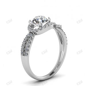 Moissanite Diamond 14K oro blanco antiguo Twisted Halo compartido Prong Infinite Pave a juego nupcial promesa boda banda para mujeres - Product Image 5