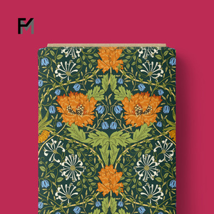 Tela de Algodón Suave Finemore 2025, Personalizada OEM ODM, Diseño William <span class=keywords><strong>Morris</strong></span> Vintage con <span class=keywords><strong>Flores</strong></span> Verdes, Follaje Naranja y Rojo, para Mujer - Product Image 5
