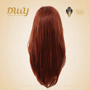 Una-DWY 134 Perruque synthétique longue, dentelle transparente, raie libre, 30 pouces, coupe dégradée, couleur cuivre, sans colle, frange naturelle haute - Product Image 4