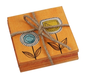 Juego de posavasos de madera naranja de cuatro posavasos de madera natural para beber vasos protección de mesa - Product Image 3