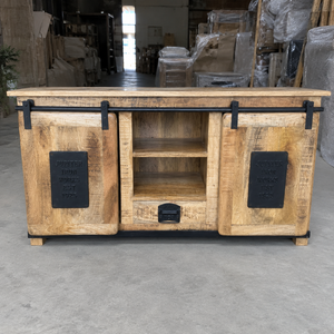 Industrial Solid Mango Wood Antique Sideboard Sliding Barn Door <b>Cabinet</b> Custom Size OEM ODM Manufacturer FSC Certified Export - Product Image 3