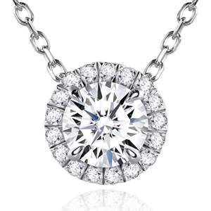Collar con colgante de Halo, cadena de plata de ley chapada en oro blanco de 18 quilates, collar de diamantes creado en laboratorio para mujer, aniversario, San Valentín - Product Image 5