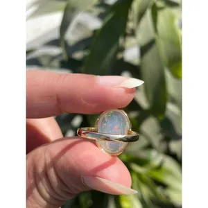 14k Rose <b>Gold</b> and Rhodium Plated Natural <b>Opal</b> <b>Ring</b> Fashionable Trendy Bezel Setting Gift with Inlay Style - Product Image 6