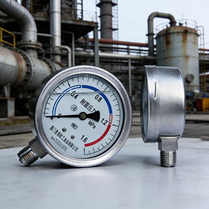 เกจวัดแรงดันแบบท่อบูร์ดอนขนาด 150 มม. 6 นิ้ว บรรจุของเหลว 0-40 บาร์ วัสดุ SS316L แบบยึดด้านล่าง ทนแรงกระแทก ใช้ได้กับน้ำ น้ำมัน และก๊าซ - Product Image 1