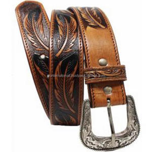 Cinturón de cuero occidental Vaquero Cuero de grano completo genuino Cinturón de moda occidental 38mm de ancho Cinturón de hombre con relieve floral a mano - Product Image 3