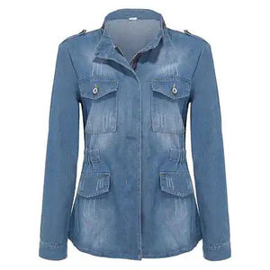 Haute qualité populaire décontracté femmes bleu Denim à manches longues grande taille vestes manteau d'hiver respirant caractéristique lavé traité - Product Image 5