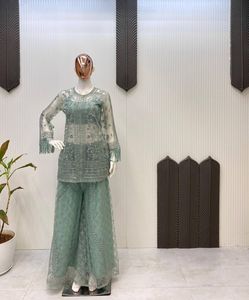Conjunto Sharara de Red con Diseño de Mariposas, Estilo Indio-Pakistaní, Hermoso y Elegante, Traje Étnico para Fiestas y Bodas, para Mujer - Product Image 3