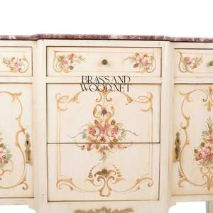 Console classique en bois peinte à la main avec plateau en marbre, détails floraux, élégante console de rangement de luxe - Product Image 4