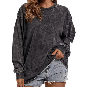 Sweat à capuche surdimensionné en molleton de coton de style 2026, lavage à l'acide personnalisé pour femmes, sweat-shirt 100% coton avec logo sur le devant pour l'hiver - Product Image 1