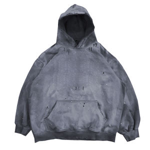 ผู้ผลิตเสื้อผ้าสตรีทแวร์ ปักโลโก้ตามสั่ง เสื้อฮู้ดดี้ผ้าฟลีซทรงโอเวอร์ไซส์ ระบายอากาศได้ดี ซักแบบ Acid Wash สำหรับฤดูหนาว ผู้ชาย - Product Image 5