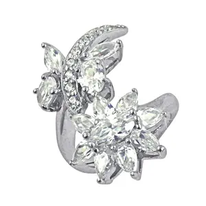 Boucle d'oreille en argent 925 pour femme, zircone cubique, fleur, plaqué or 18 carats, bijoux géométriques pour mariage ou cadeau, style tendance - Product Image 2