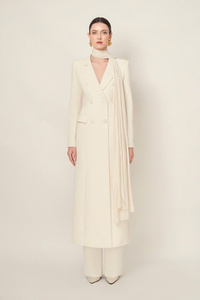 Vestido elegante de traje de mujer con detalle de bufanda Viola Long Double-Breasted ODM Services Made in Vietnam - Product Image 5