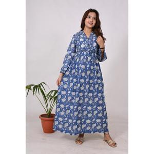 Vestido largo de algodón bohemio, vestido de verano con estampado de bloques hecho a mano para mujer, Vestido ligero y elegante - Product Image 2