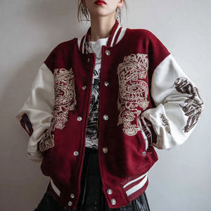 Chaqueta Varsity Holgada con Hombros Caídos para Mujer, Chaqueta Varsity Bordada Holgada para Mujer, Chaquetas Varsity Holgadas de Invierno para Mujer - Product Image 2