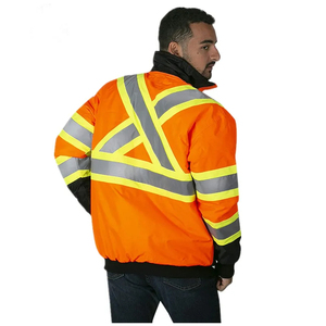 Veste de travail d'hiver personnalisée, coupe-vent, en polyester et coton, avec bandes réfléchissantes argentées, confortable pour les travailleurs. - Product Image 3