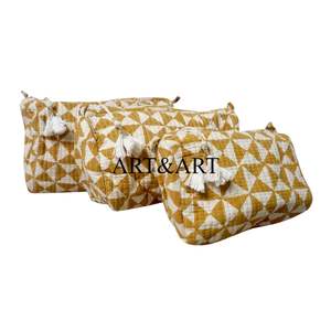 Meilleure collection de trousses de toilette matelassées à fermeture éclair écologiques, ensemble de trois, imprimé floral élégant, coton, trousse de maquillage de voyage - Product Image 3