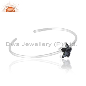 DWS Jwellery Elegant Snowflake <b>Obsidian</b> Moonflower Silver Cuff <b>Bracelet</b> 925 Silver Jewellery Manufacture Supplier - Product Image 3