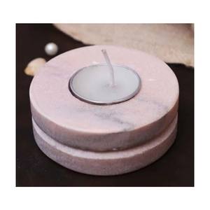 เชิงเทียนหินอ่อนสีชมพูธรรมชาติจากราชสถาน งานฝีมือขัดเงาอย่างประณีต สไตล์ศาสนา เหมาะสำหรับตกแต่งโรงแรมและบ้าน ทำจากหิน - Product Image 1