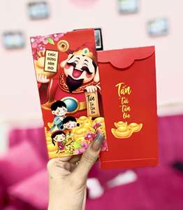 Nuevo diseño de alta calidad lámina dorada paquete rojo dinero de lujo bolsillo logotipo personalizado papel texturizado rojo sobre de la suerte - Product Image 3