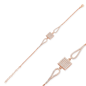 Square Design <b>Clear</b> Zircon Stone Charm Bracelet Gold Plated Handmade Turkish 925 Sterling Silver Jewelry for Women Party Gift - Product Image 3
