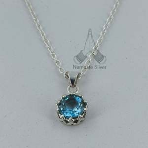 Handmade Dainty Blue Topaz 925 Sterling <b>Silver</b> Pendant Chain Necklace Gemstone <b>Locket</b> Gift for Her Birthday Anniversary Amethyst - Product Image 3