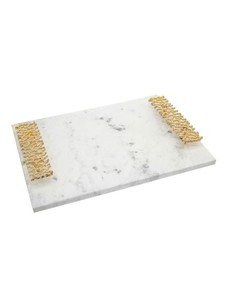 Plateau en marbre blanc antique au design moderne unique Plateau de service rond fait à la main pour la maison avec poignée en métal Taille personnalisée Vente en gros - Product Image 6