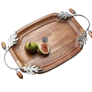 Plateau de service en bois au design floral unique avec poignée en métal Vaisselle de restauration personnalisable Offre Spéciale plateau de serveur à dessert - Product Image 4