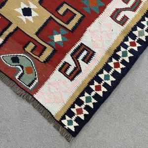 3.3x10 ft <b>Runner</b> Vintage Turkish Rug, <b>Red</b> Animal Print Wool Rug - Product Image 4