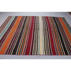 Turkish 6,7x9,1 ft Rug, Kilim Vintage Rug, <b>Red</b> Ombr <b>Wool</b> Rug - Product Image 3
