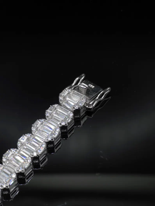 Pulsera de tenis con diamantes de moissanita VVS de corte esmeralda, plata de ley 925 con baño de rodio, diseño geométrico, para bodas - Product Image 4