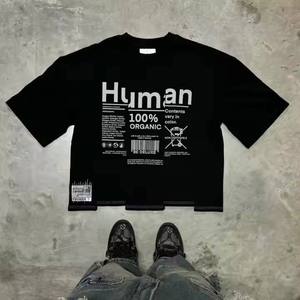 Oversized French Terry Crop Top with Embroidery Raw Hem DTG Logo Washed Design for Men Unisex Custom Boxy T-Shirt 100% Cotton - Product Image 1