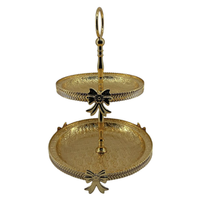 Support de service décoratif à la maison au design unique couleur or à 2 niveaux au look attrayant fournitures de conception luxueuse à bas prix - Product Image 1