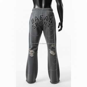 Pantalones Jogger de poliéster y algodón de alta calidad para hombres con diseño rasgado, pantalones de hombre lavados con logotipo personalizado adornado con diamantes de imitación - Product Image 2