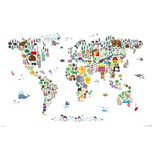 Póster de Diseño Moderno del Mapa del Mundo Animal de Michael Tompsett para Decoración de Pared - Product Image 1