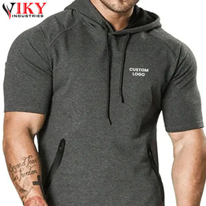 Venta caliente gimnasio entrenamiento culturismo media manga apretado ajuste térmico Sudadera con capucha al por mayor personalizado barato manga corta ejercicio Sudadera con capucha - Product Image 6